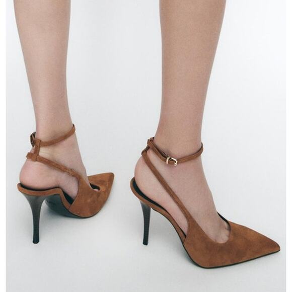 RARE!!! ZARA Brown Suede Leather Slingback Heels NWT 🤎 - Picture 11 of 16